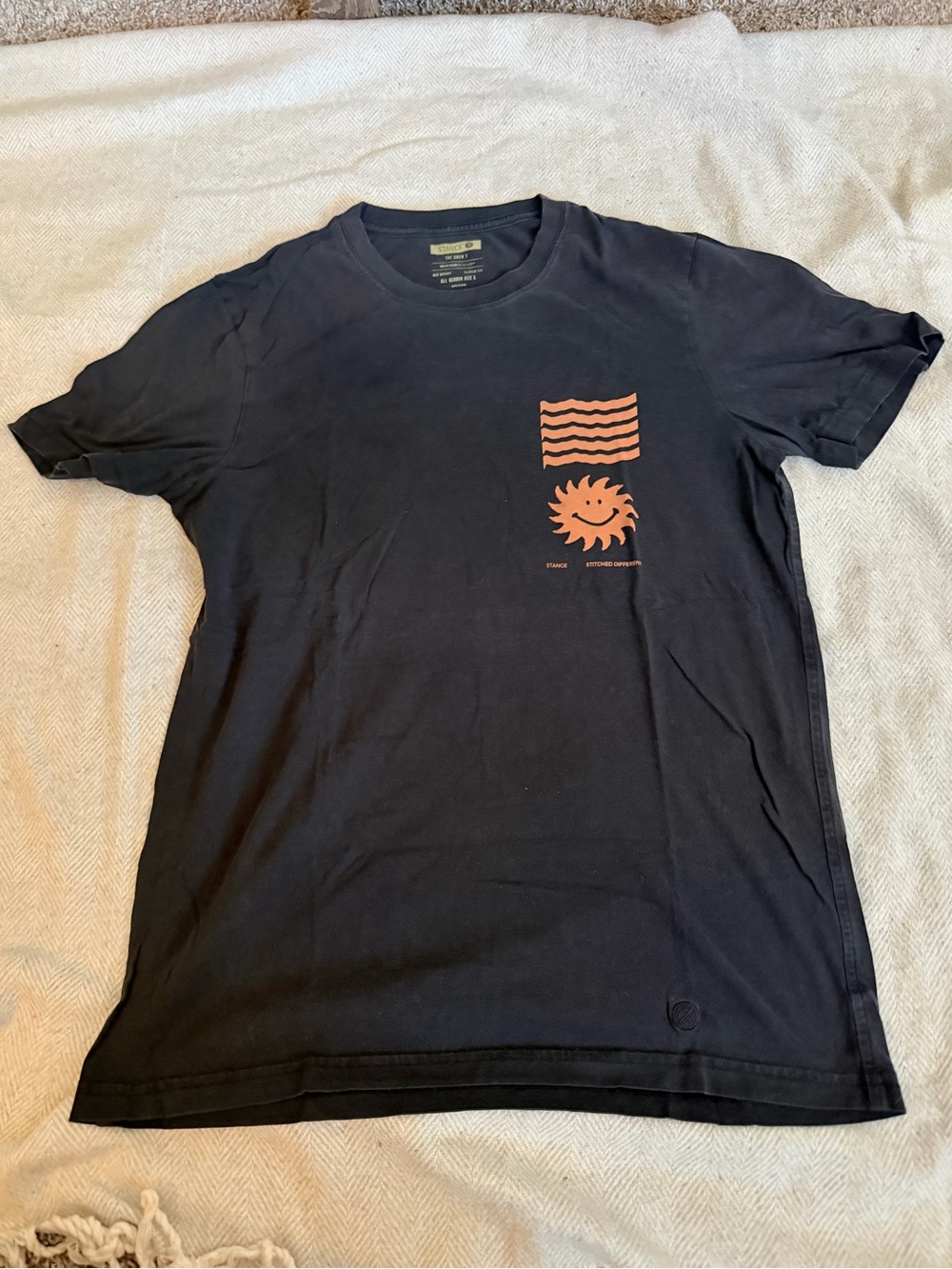 Stance Black Short Sleeve Tee with Orange Sun & Wave Graphic